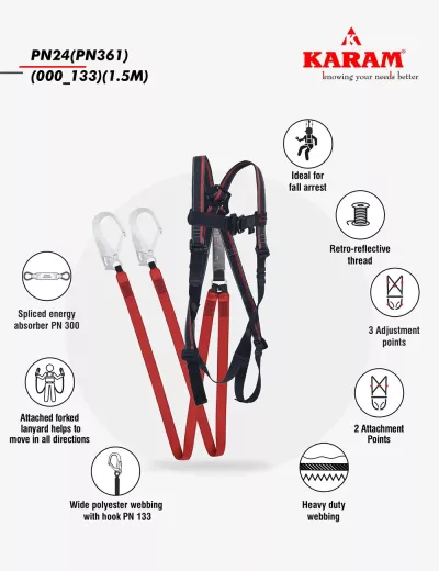 KARAM Rhino Harness PN24 with PN361 Forked Lanyards with Energy Absorber, PN24(PN361)(000_133)(1.5M)