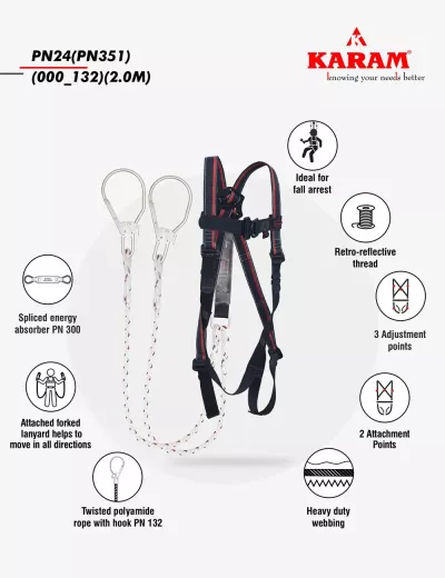 KARAM Rhino Harness PN24 with PN351 Forked Lanyards with Energy Absorber, PN24(PN351)(000_132)(2.0M)
