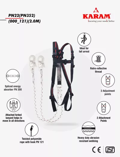 KARAM Rhino Harness with PN352 Forked Lanyards with Energy Absorber, PN22(PN352)(000_121)(2.0M)