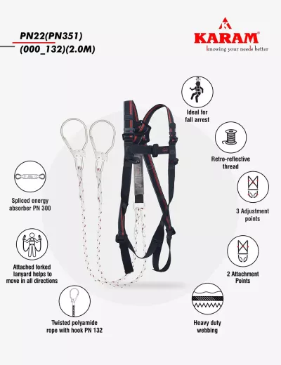 KARAM Rhino Harness with PN351 Forked Lanyards with Energy Absorber, PN22(PN351)(000_132)(2.0M)