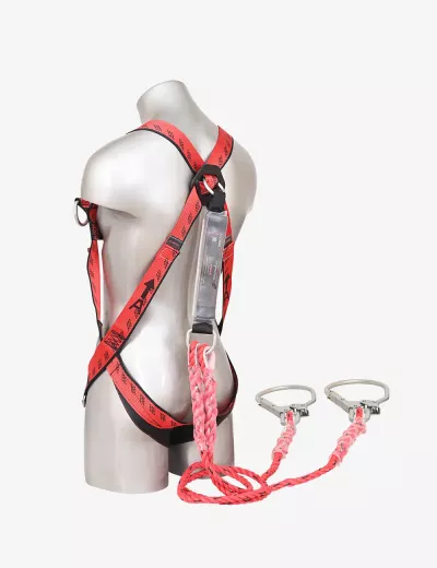 KARAM Full Body E-Con Harness for Tower Climbing (CLASS L) with PN351(PP) Hook PN132 Forked Lanyards with Energy Absorber, PN18(PN351)(000_132)(PP)(2.
