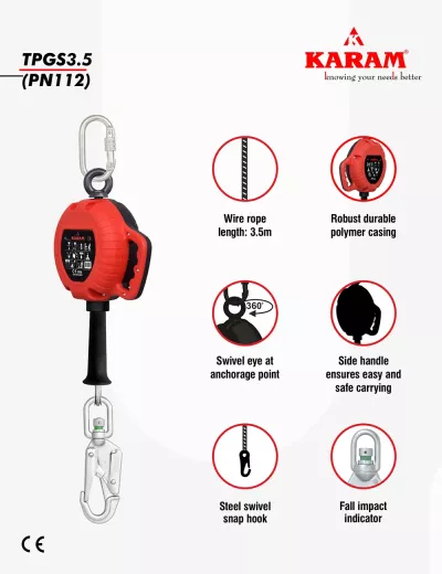 Retractable Fall Arrest GI Wire Rope Block with PN112