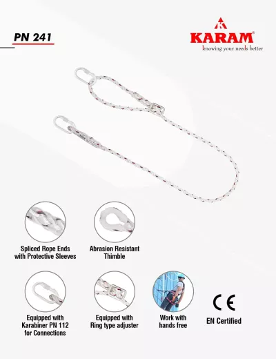 Karam Work Positioning Lanyard with Ring type Adjuster, PN241