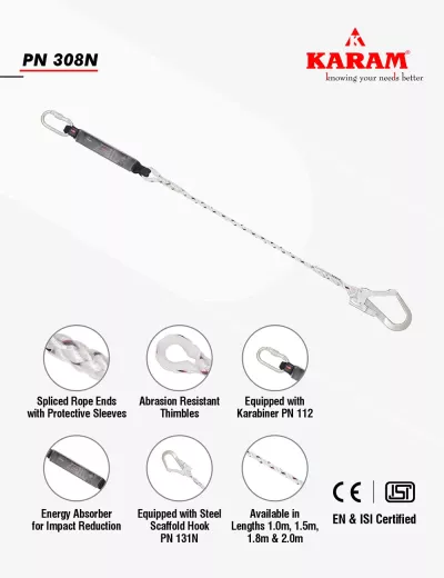 Karam Energy Absorbing Twisted Rope Lanyard, PN308