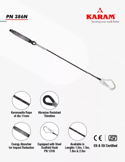 Karam Energy Absorbing Kernmantle Rope Lanyard, PN386