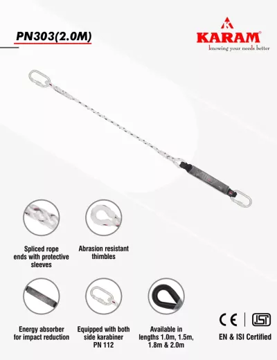 KARAM 2 m, Energy Absorbing Twisted Rope Lanyard Both Side Karabiner PN112, PN303(2.0M)