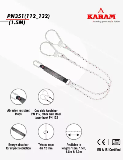 KARAM, Forked Lanyard with Energy Absorber and Connectors PN112 & PN132