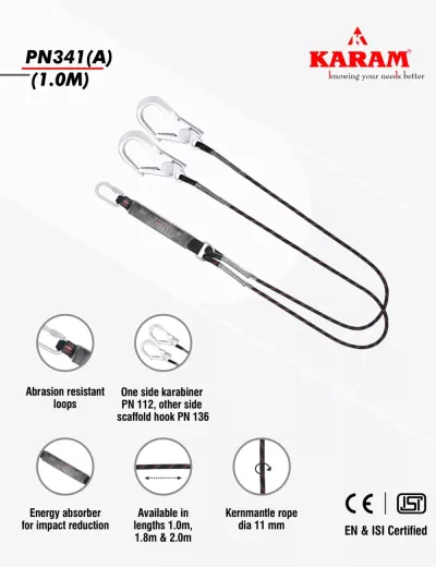KARAM, Forked Lanyard with Energy Absorber and Connectors PN112 & PN136