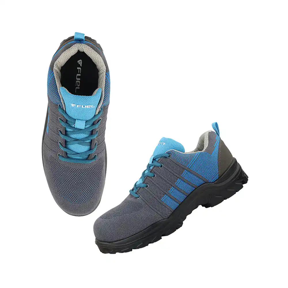 FUEL Aqua Knitted Upper in PU Sole with 200J Composite Toe Lightweight Industrial Work Safety Shoes for Men (Blue)