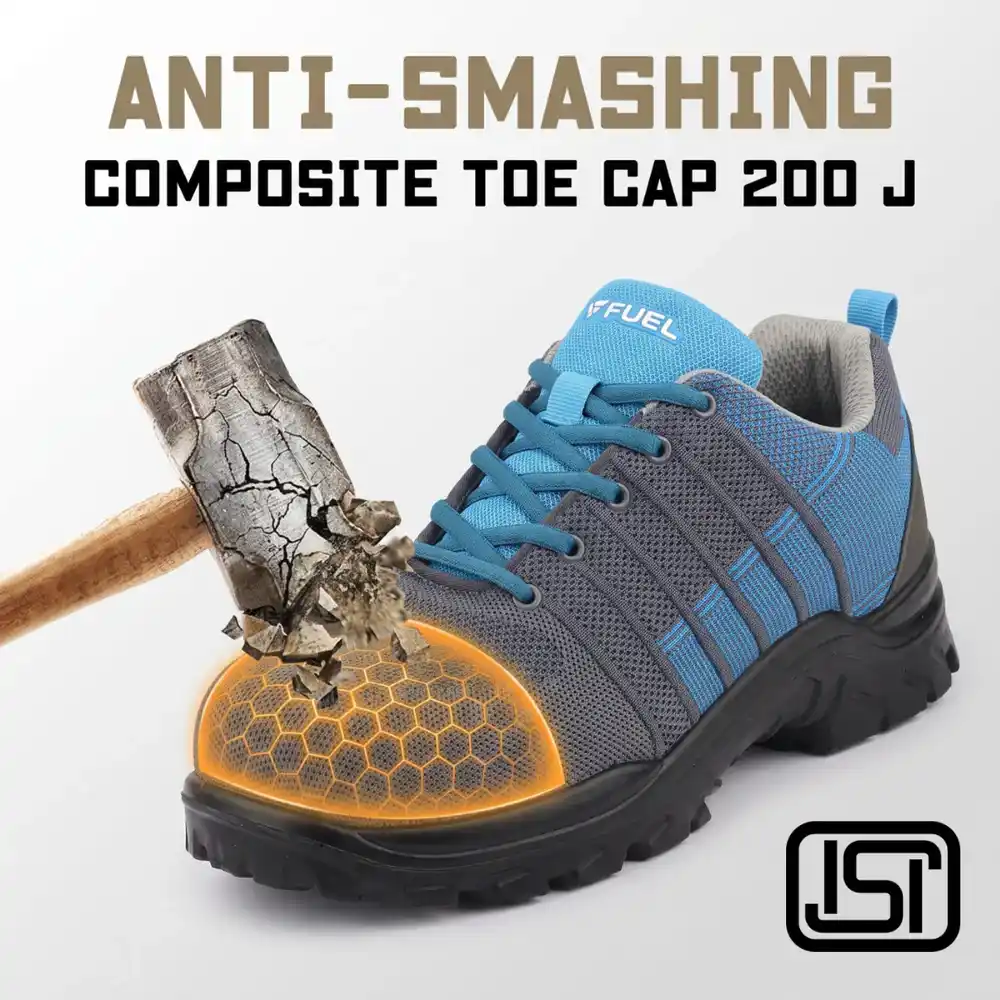 FUEL Aqua Knitted Upper in PU Sole with 200J Composite Toe Lightweight Industrial Work Safety Shoes for Men (Blue)