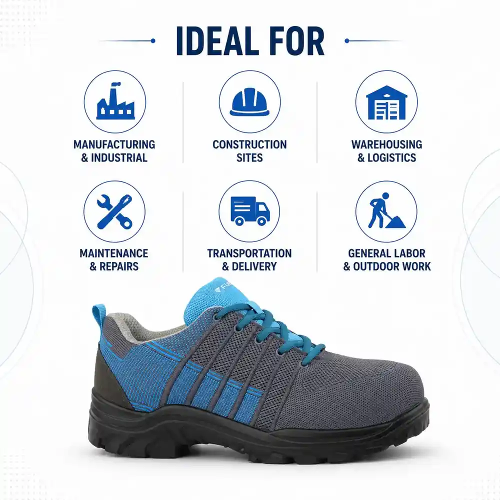FUEL Aqua Knitted Upper in PU Sole with 200J Composite Toe Lightweight Industrial Work Safety Shoes for Men (Blue)