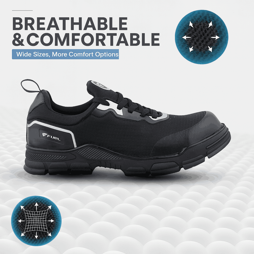 FUEL Reevon-01 Fabric Upper with Nitrile Rubber Sole Safety Shoes in 200J Composit Toe Cap (Black)