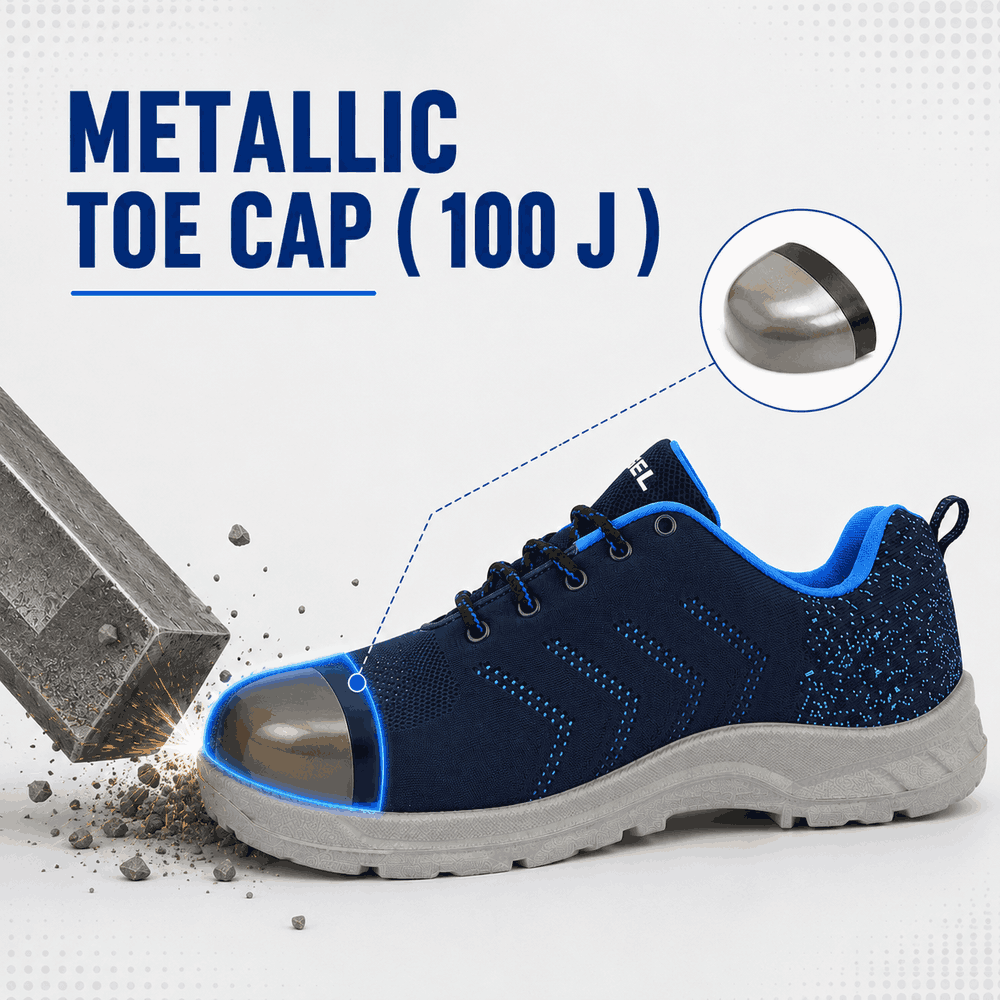 FUEL Arsenal Lightweight Safety Shoes for Men – Durable Industrial Sports Design with Strong Knitted Upper, PVC Sole, and 100J Metallic Toe Cap (UK 6–