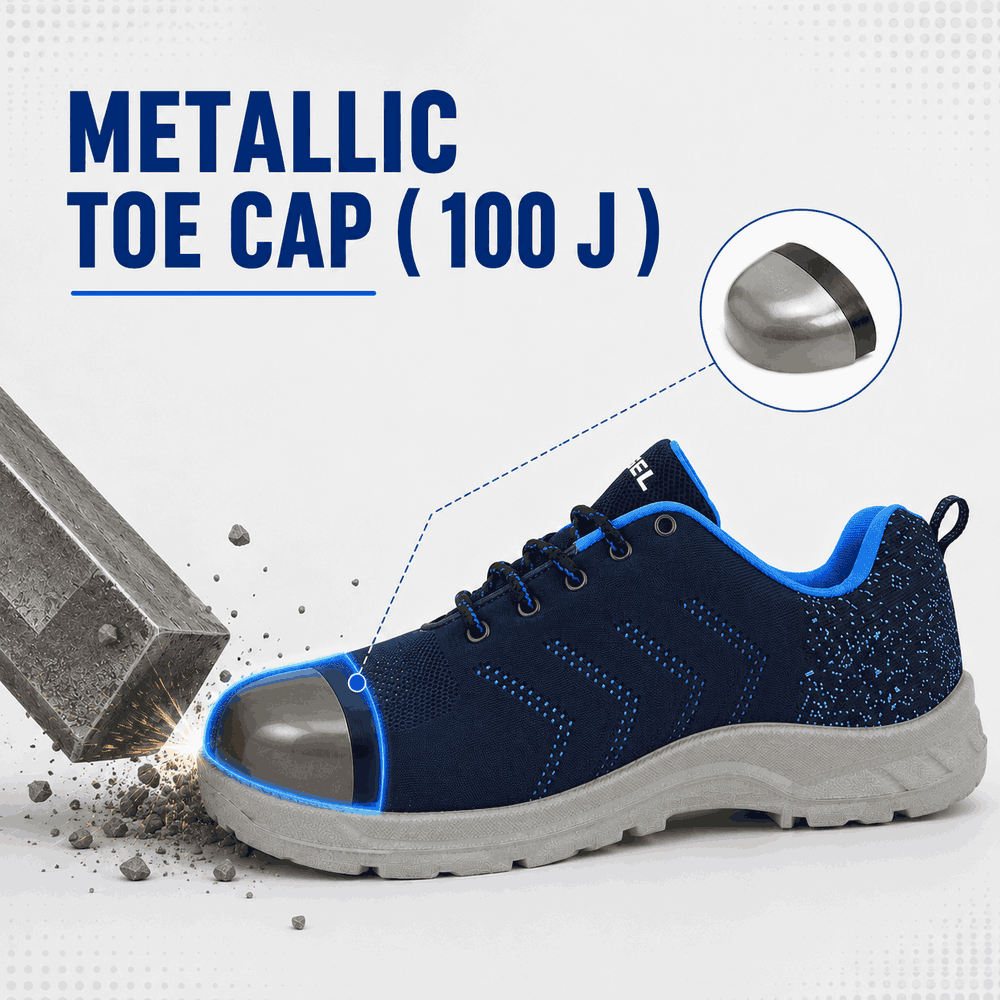 FUEL Arsenal Lightweight Safety Shoes for Men – Durable Industrial Sports Design with Strong Knitted Upper, PVC Sole, and 100J Metallic Toe Cap (UK 6–