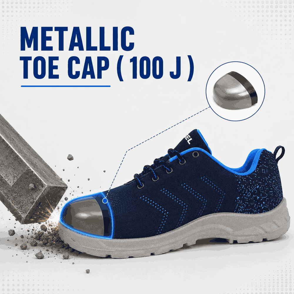 FUEL Arsenal Lightweight Safety Shoes for Men – Durable Industrial Sports Design with Strong Knitted Upper, PVC Sole, and 100J Metallic Toe Cap (UK 6–