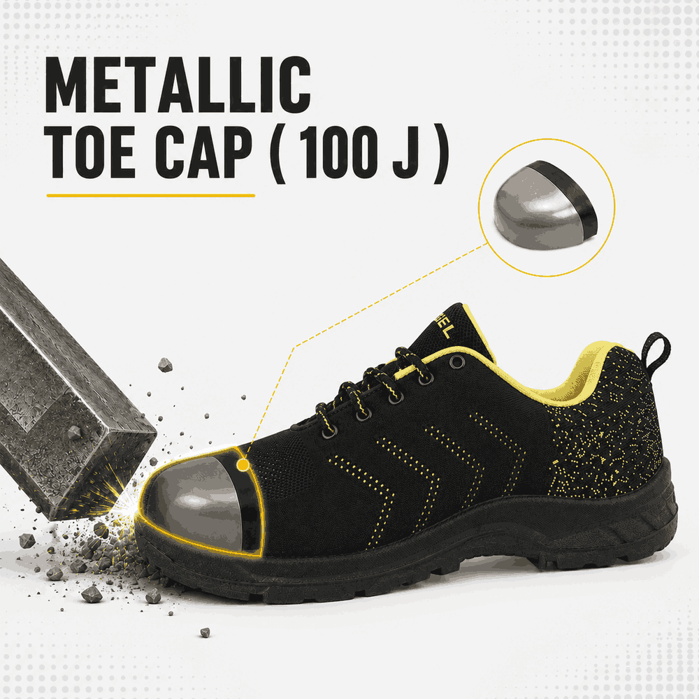 FUEL Arsenal Lightweight Safety Shoes for Men – Durable Industrial Sports Design with Strong Knitted Upper, PVC Sole, and 100J Metallic Toe Cap (UK 6–