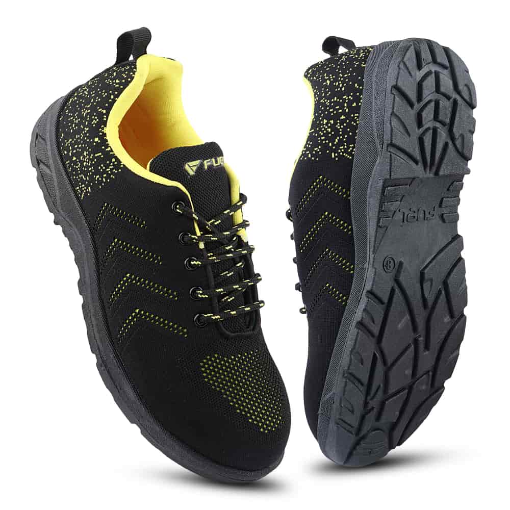 FUEL Arsenal Lightweight Safety Shoes for Men – Durable Industrial Sports Design with Strong Knitted Upper, PVC Sole, and 100J Metallic Toe Cap (UK 6–
