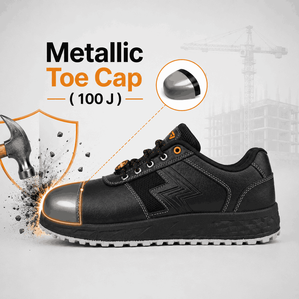 FUEL Gravix Synthetic Upper & PVC double density Sole Industrial Steel Toe Safety Shoes for Men (Black)