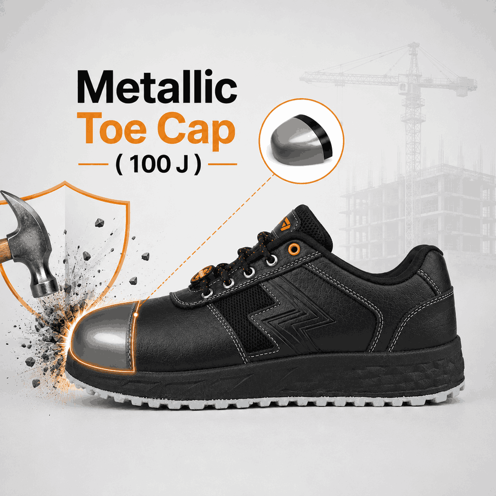 FUEL Gravix Synthetic Upper & PVC double density Sole Industrial Steel Toe Safety Shoes for Men (Black)