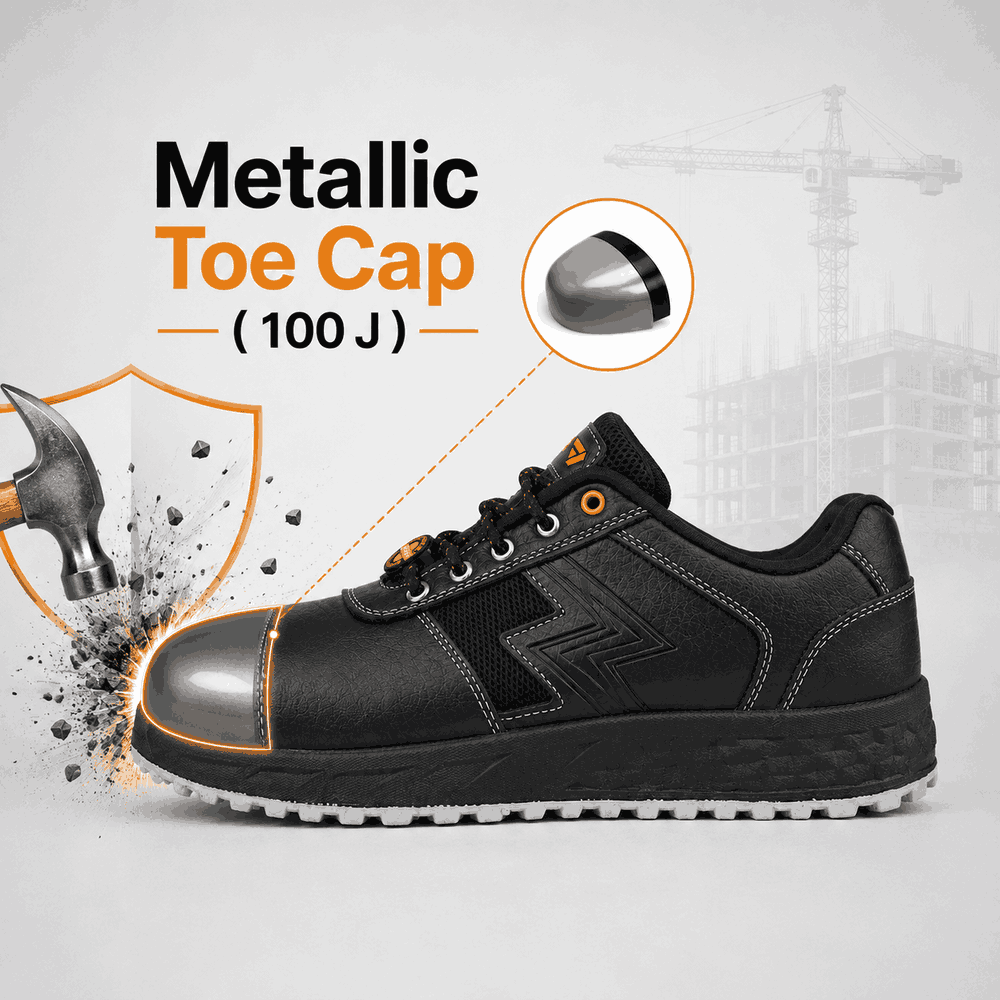 FUEL Gravix Synthetic Upper & PVC double density Sole Industrial Steel Toe Safety Shoes for Men (Black)