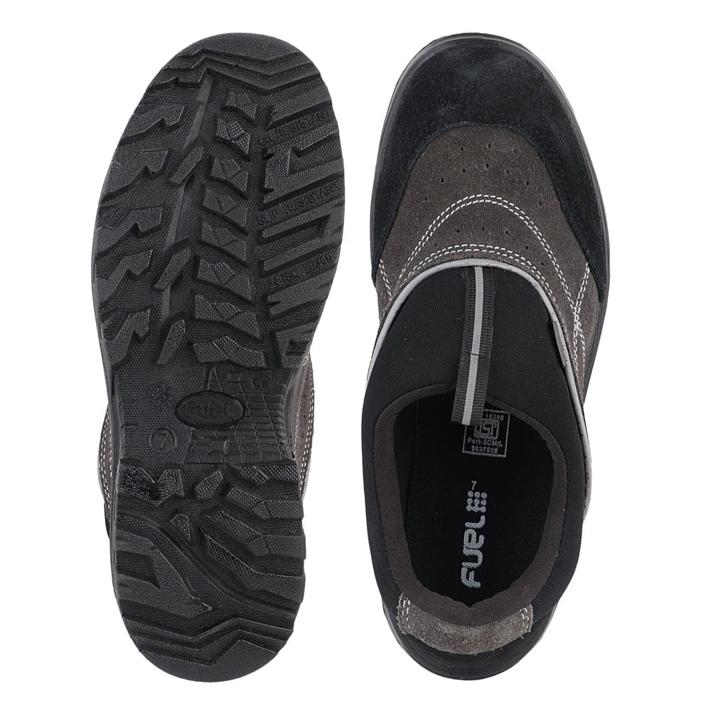 FUEL Slip-on Industrial PU Single Density Sole Safety Shoes for Men with 200J Steel Toe (Black)
