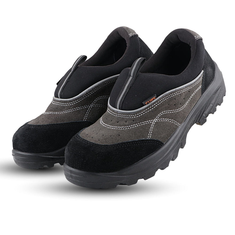FUEL Slip-on Industrial PU Single Density Sole Safety Shoes for Men with 200J Steel Toe (Black)