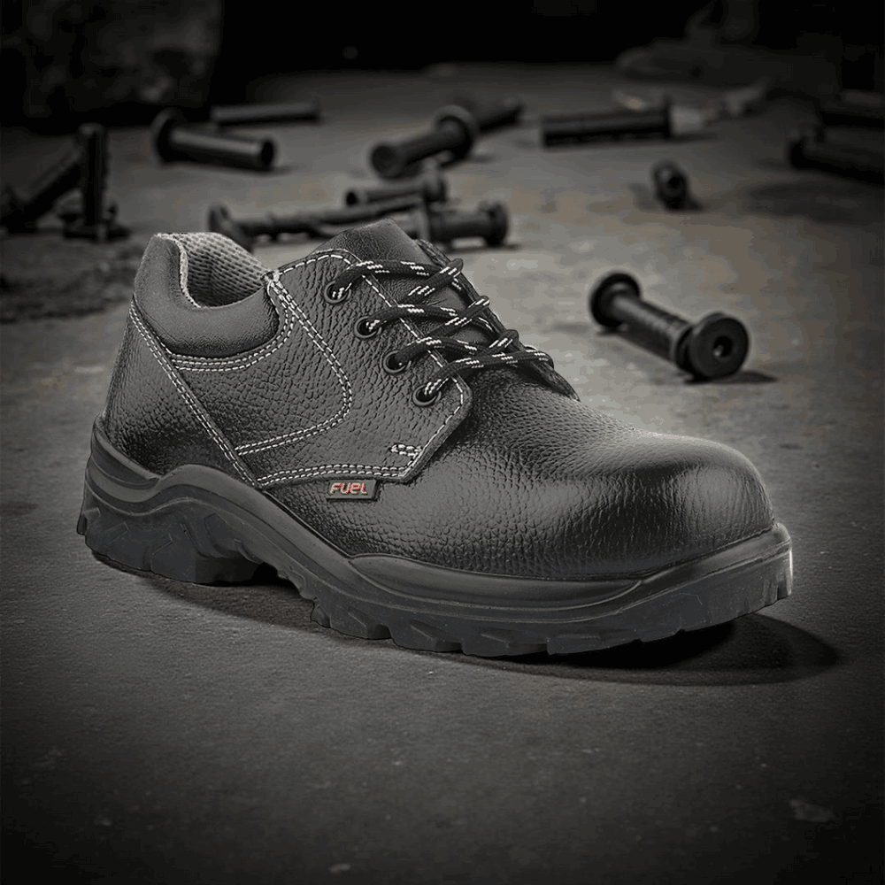 FUEL Gorilla Grain Leather Industrial PU Single Density Safety Shoes for Men's (Black)