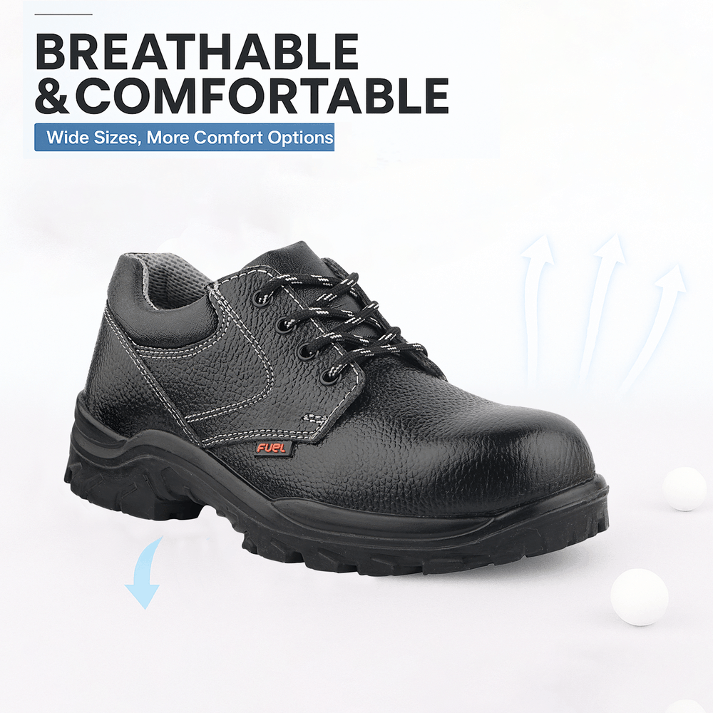 FUEL Gorilla Grain Leather Industrial PU Single Density Safety Shoes for Men's (Black)