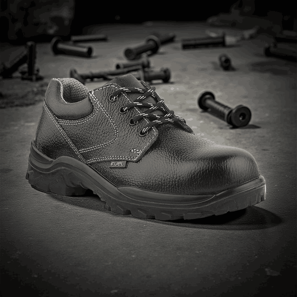 FUEL Gorilla Grain Leather Industrial PU Single Density Safety Shoes for Men's (Black)