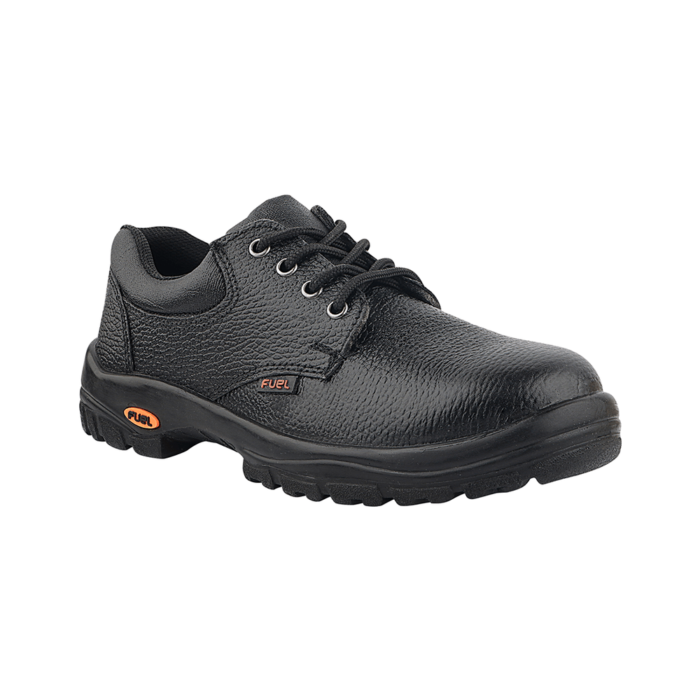 FUEL Falcon-01 Genuine Leather Industrial Safety Shoes for Men's with Steel Toe Cap in Single Density PU Sole (Black)