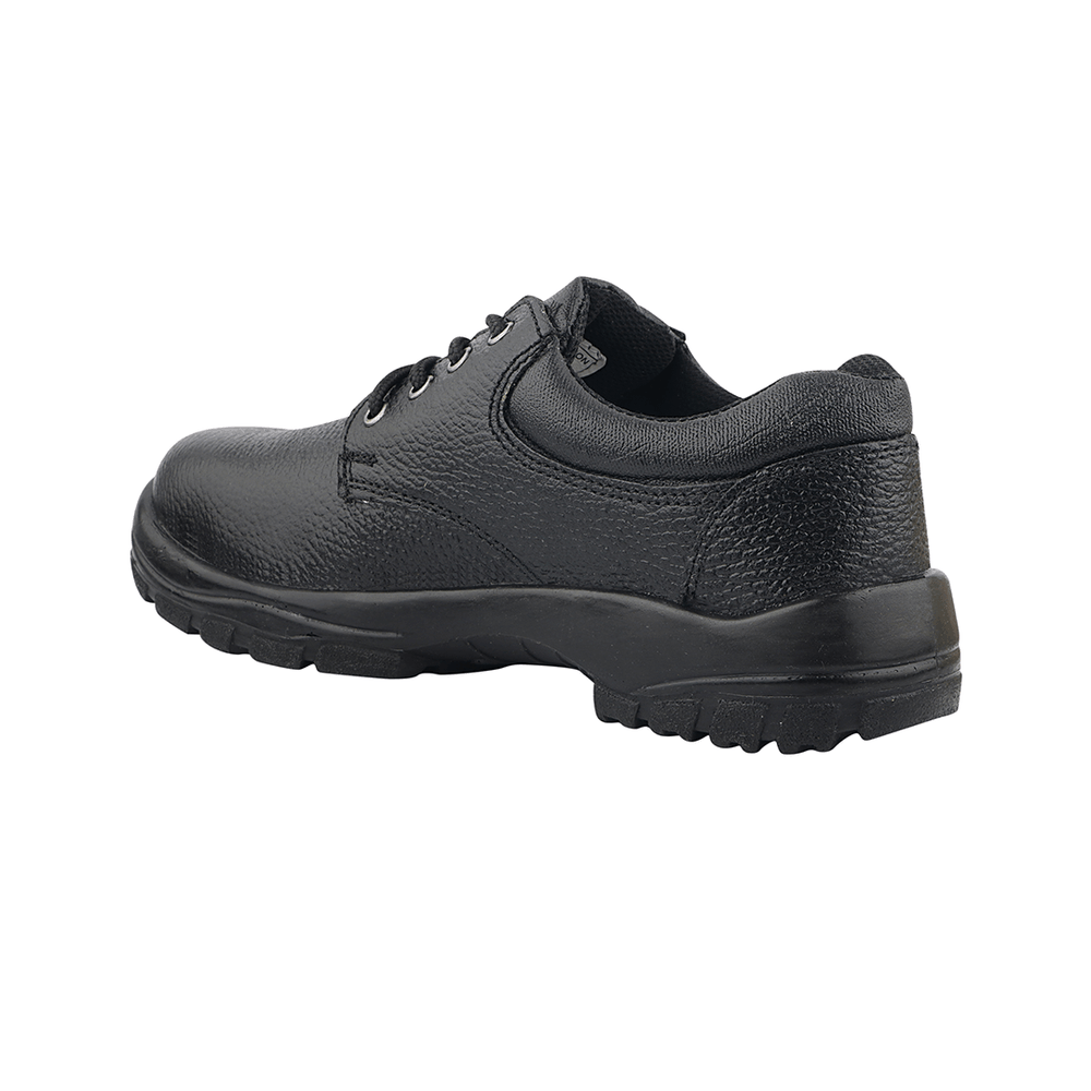 FUEL Falcon-01 Genuine Leather Industrial Safety Shoes for Men's with Steel Toe Cap in Single Density PU Sole (Black)