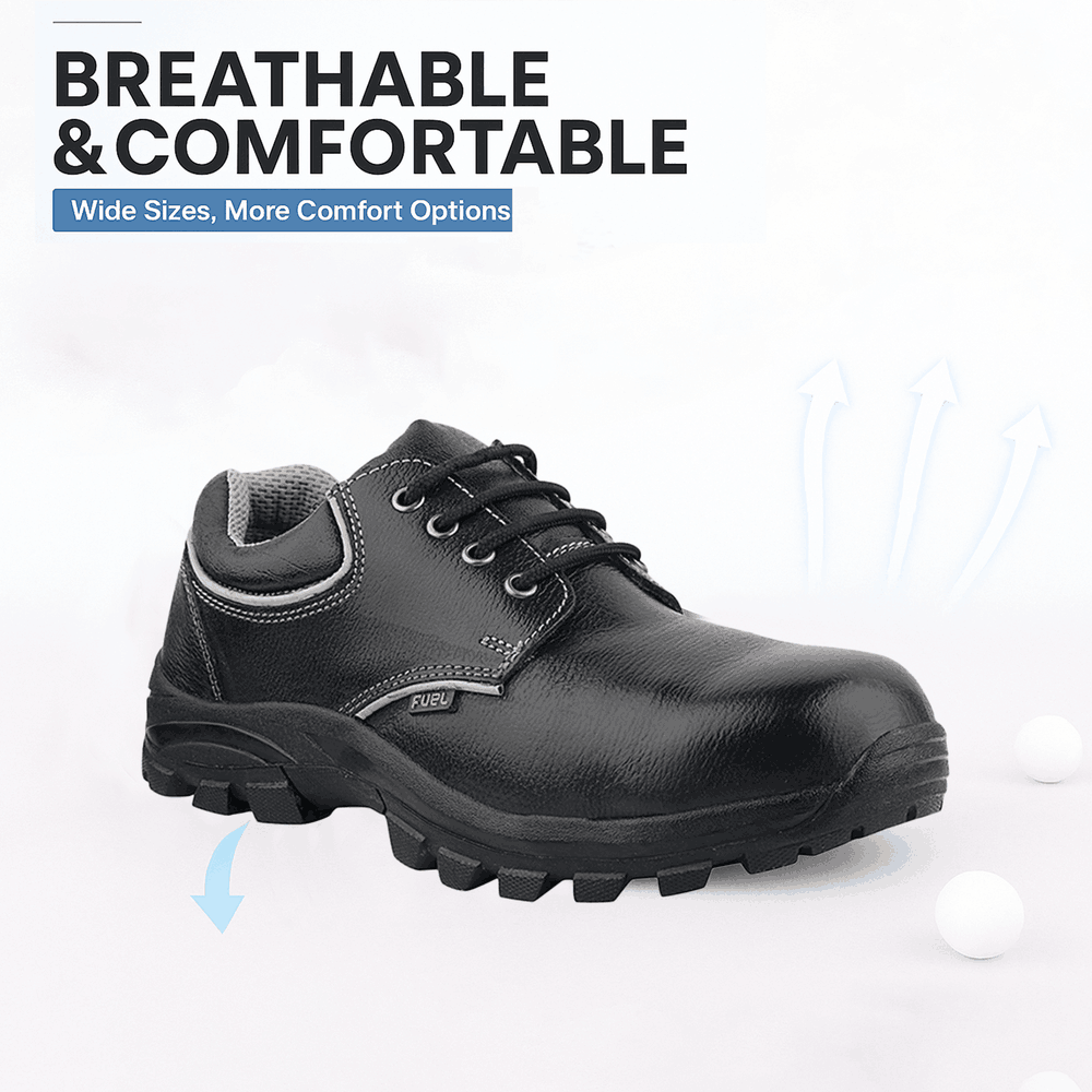 FUEL Leon R Leather in Tango PRINT & Rubberized Single Density Sole Industrial Safety Shoes for Men's (Black)