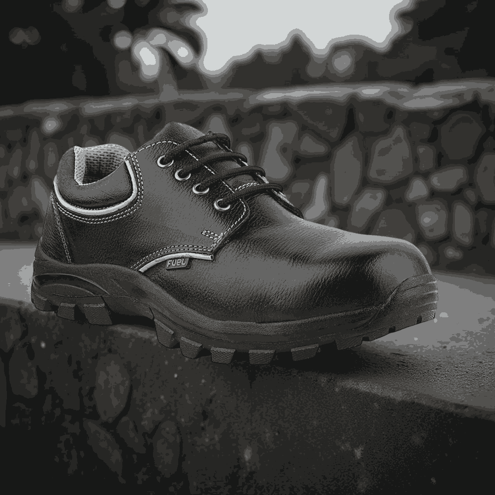 FUEL Leon R Leather in Tango PRINT & Rubberized Single Density Sole Industrial Safety Shoes for Men's (Black)