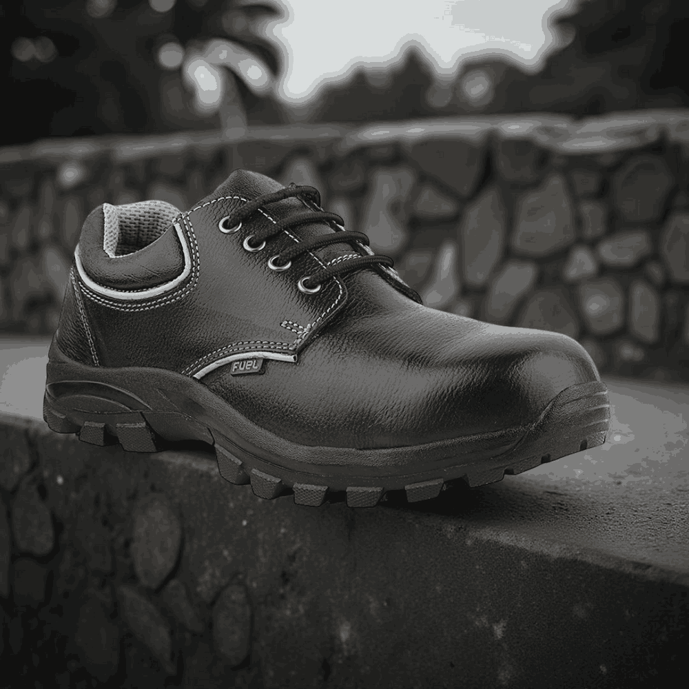 FUEL Leon R Leather in Tango PRINT & Rubberized Single Density Sole Industrial Safety Shoes for Men's (Black)