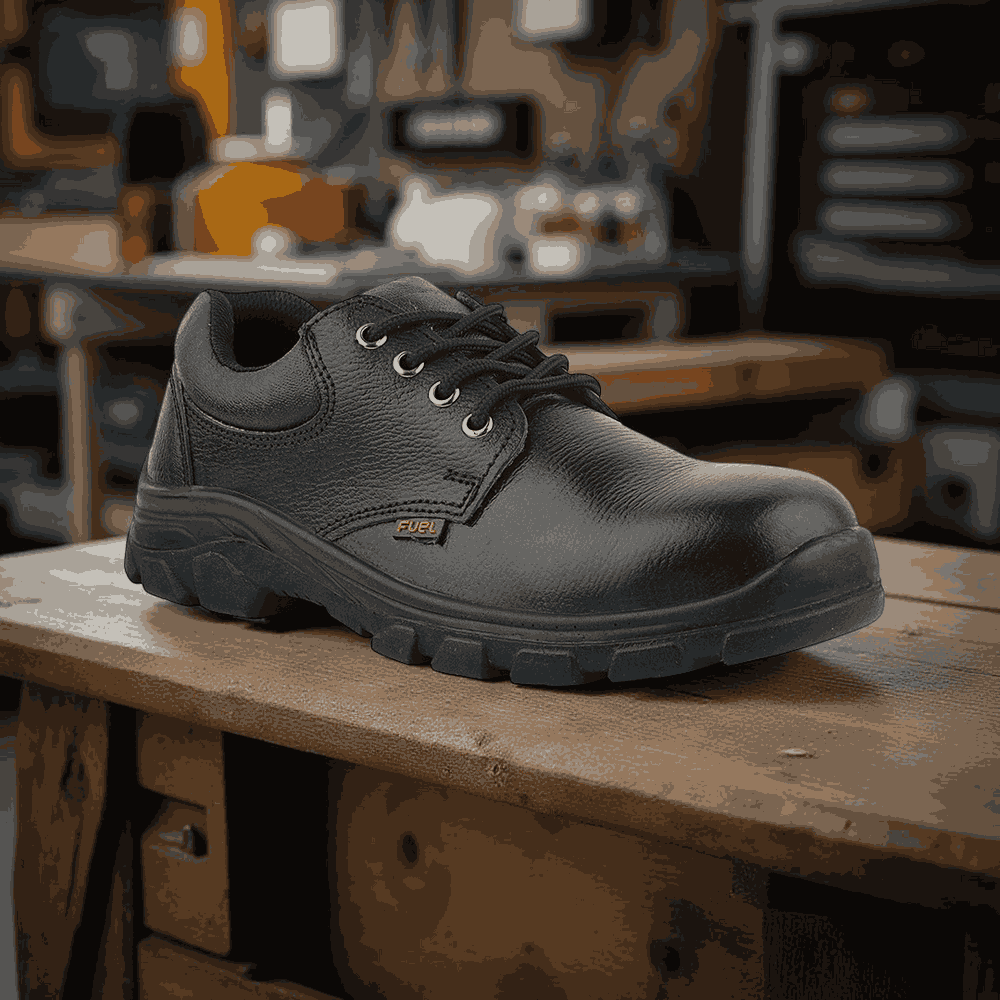FUEL Spear SD Grain Leather Upper Industrial Safety Shoes for Men's (Black)