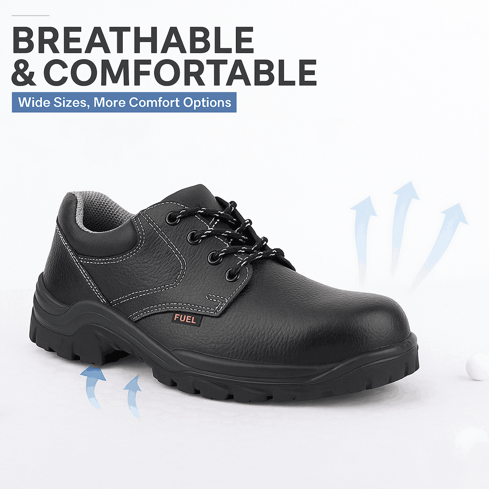 FUEL Spear SD Grain Leather Upper Industrial Safety Shoes for Men's (Black)