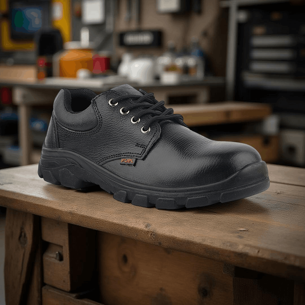 FUEL Spear SD Grain Leather Upper Industrial Safety Shoes for Men's (Black)