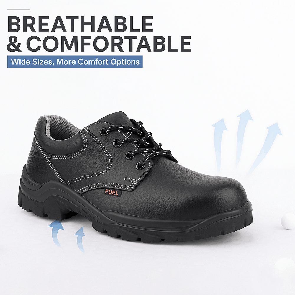 FUEL Spear SD Grain Leather Upper Industrial Safety Shoes for Men's (Black)
