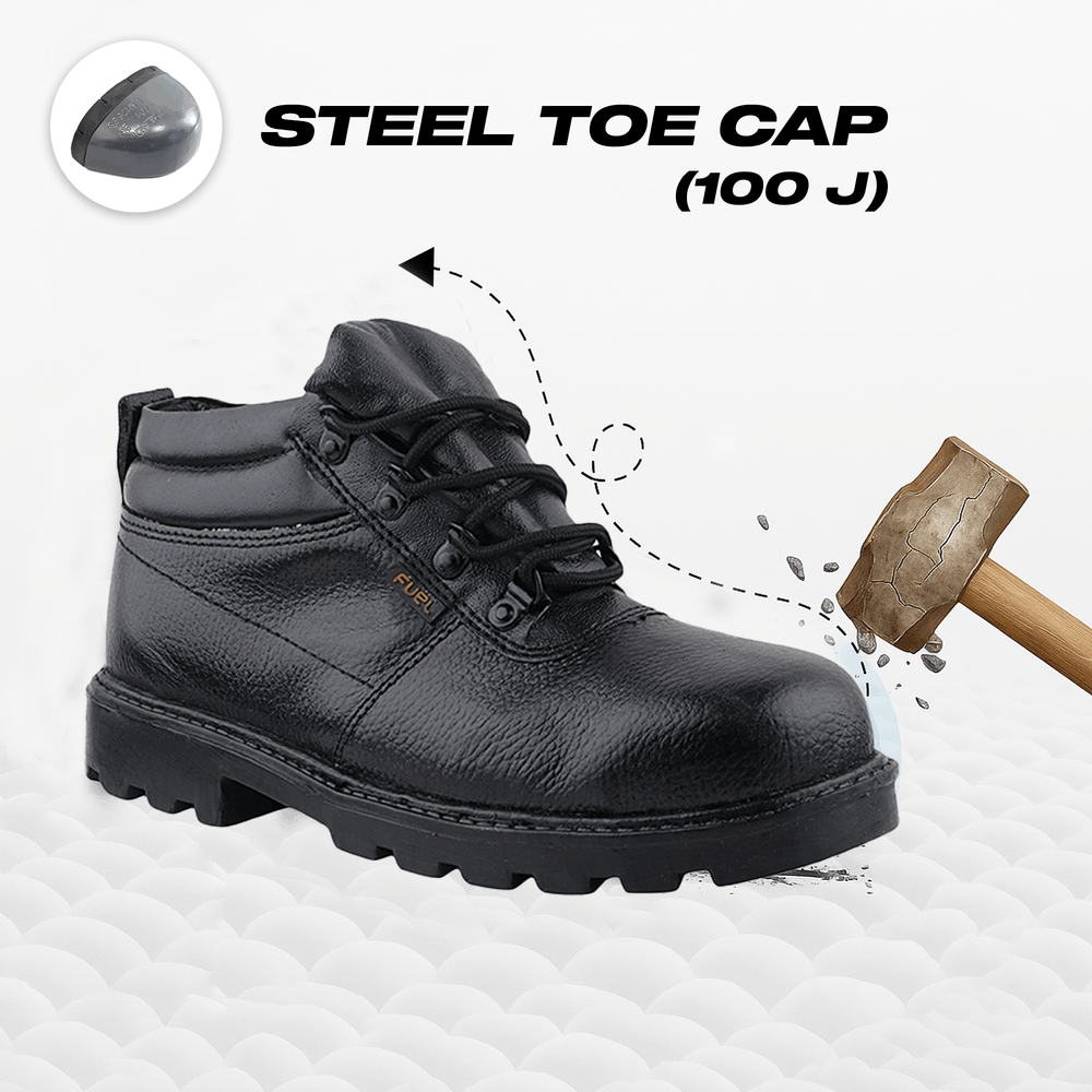 FUEL Flamingo HC Men's Black Lightweight PU Sole Industrial Safety Shoes with Impact Resistant (100 Joules)