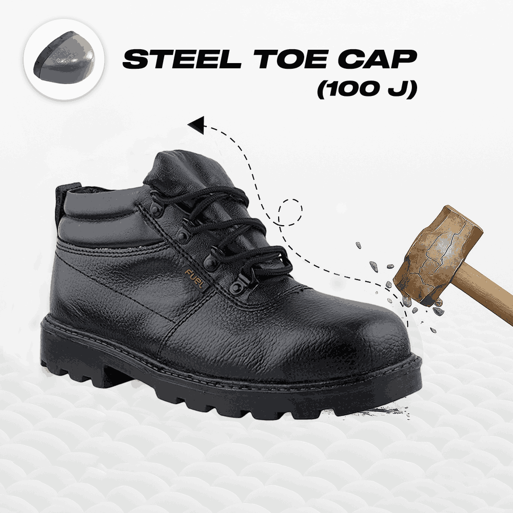 FUEL Flamingo HC Men's Black Lightweight PU Sole Industrial Safety Shoes with Impact Resistant (100 Joules)