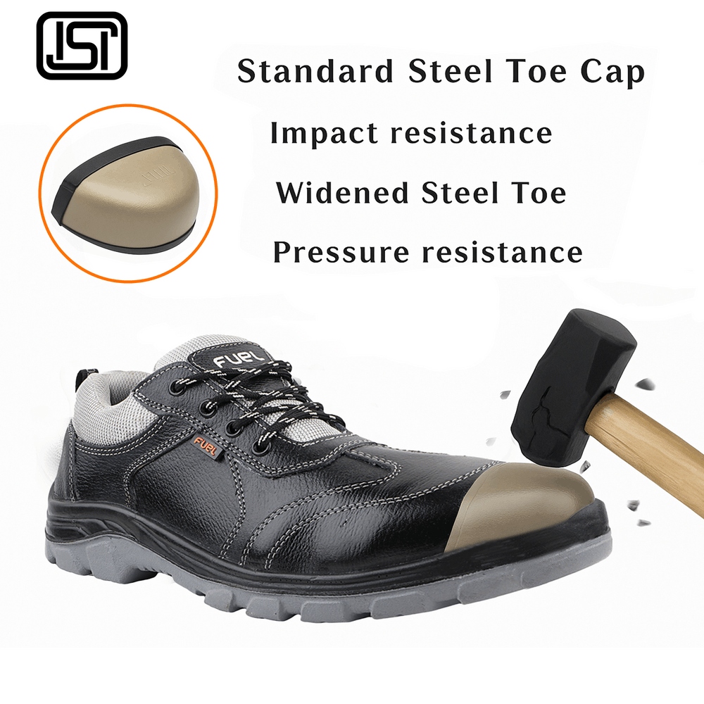 FUEL Stroid-DD PU Single Density Industrial Sole Safety Shoes for Men with 200J Steel Toe (Black)