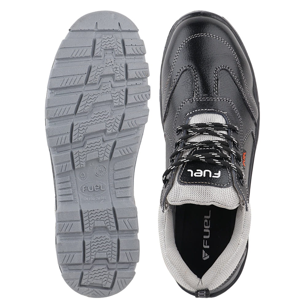FUEL Stroid-DD PU Single Density Industrial Sole Safety Shoes for Men with 200J Steel Toe (Black)