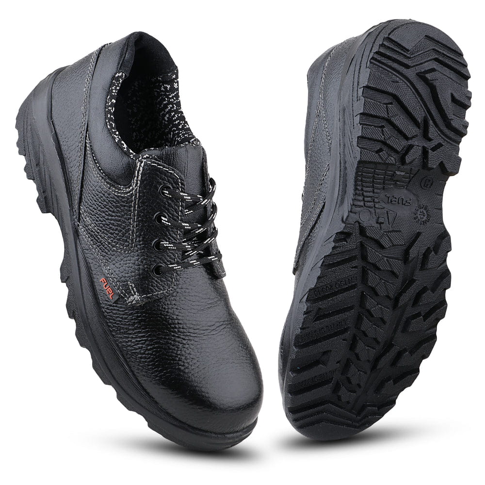 FUEL Squad DD PU Single Density Sole Industrial Safety Shoes for Men Industrial with 200J Steel Toe (Black)