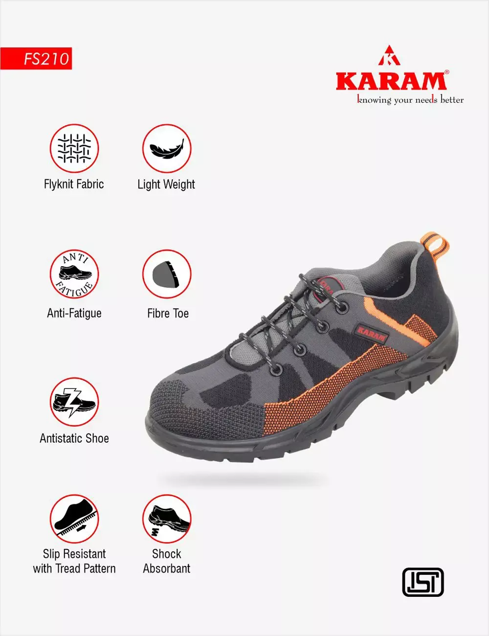 Flytex Black Sporty Safety Shoes, FS210FN(FWSAMN)
