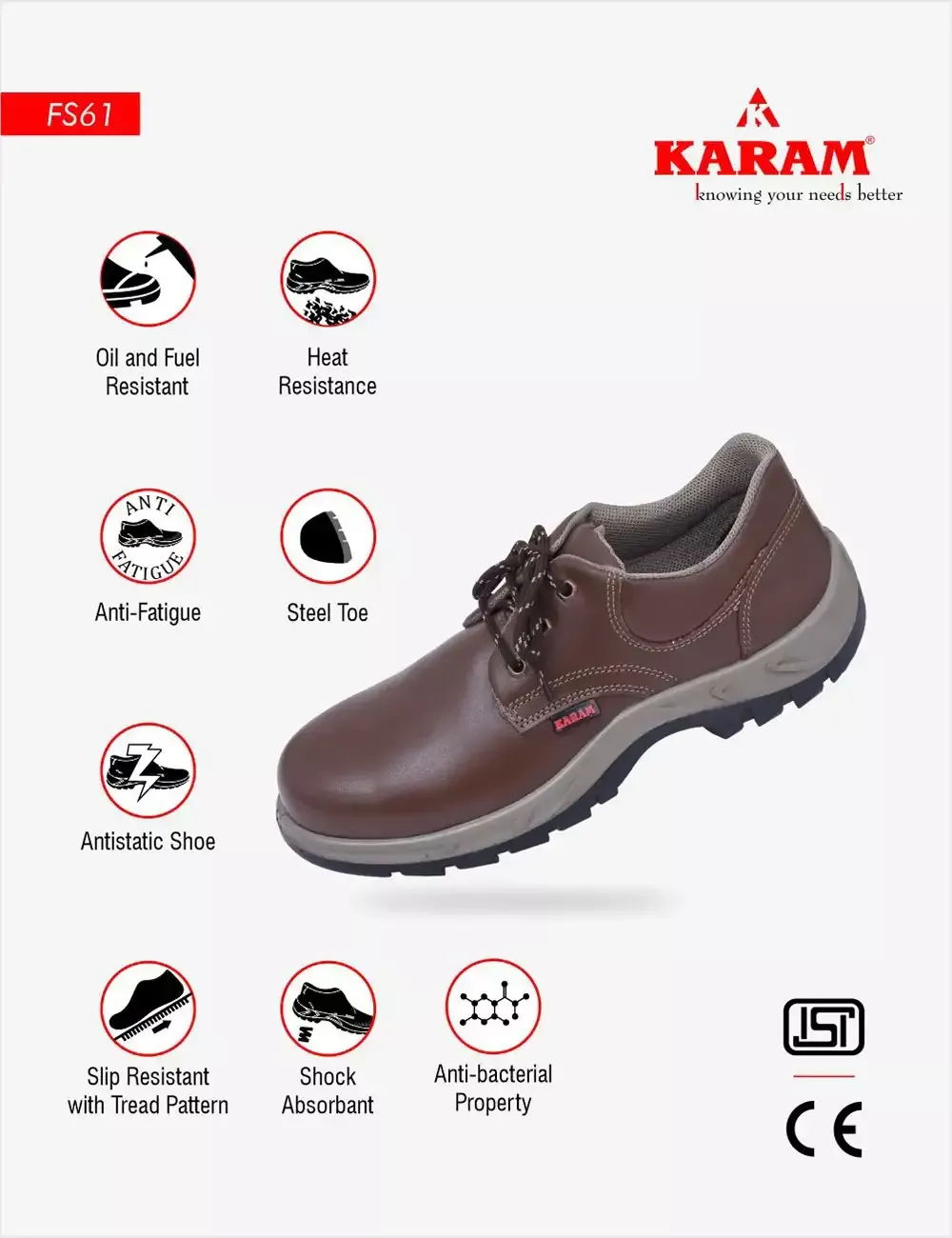 Executive Sporty Lace-up Brown Leather Safety Shoes, FS61BR(SWDAMN)