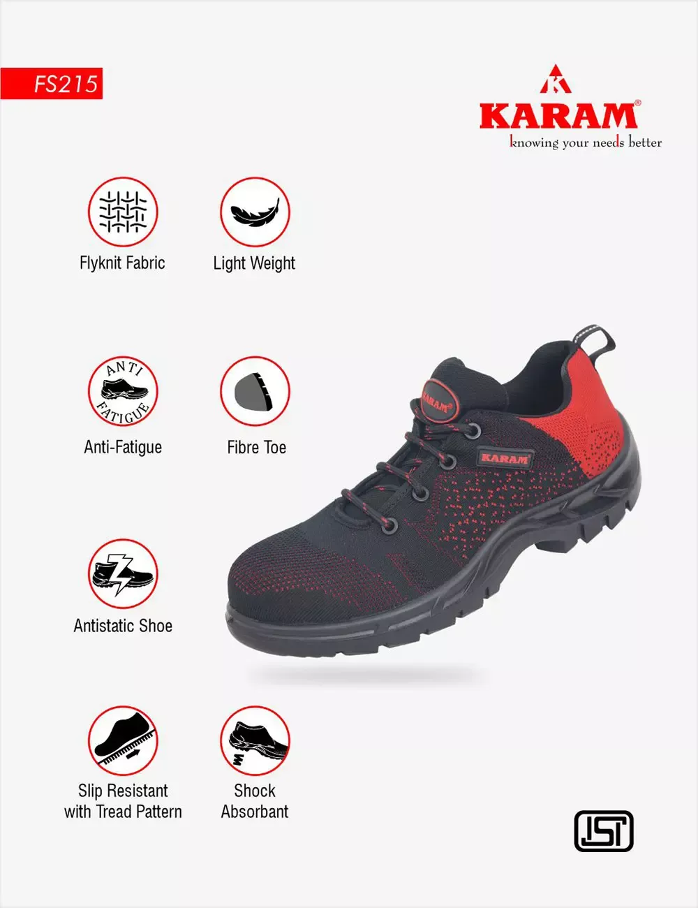 Flytex Red and Black Sporty Safety Shoes, FS215FN(FWSAMN)