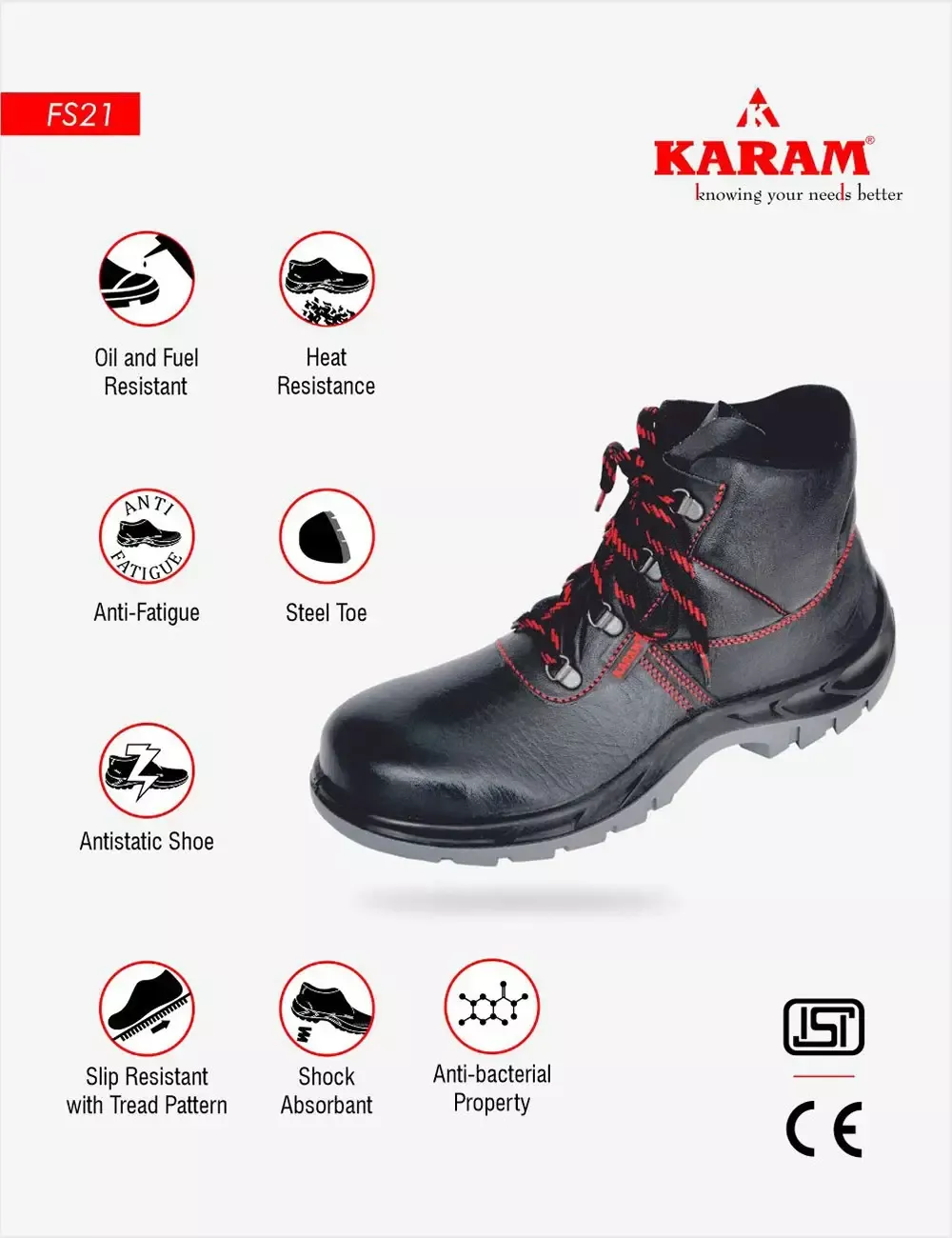 Workman High Ankle Black Leather Safety Shoes, FS21BL(SWDAPN)