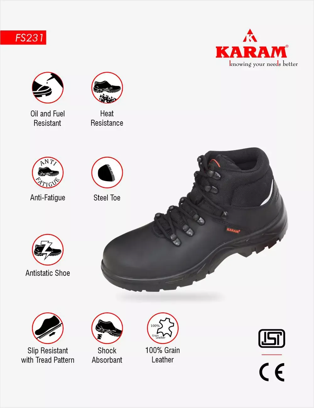 Buff Black Grain Leather Safety Shoes, FS231BL(SWSAMN)