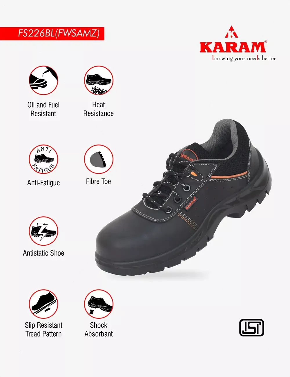 Buff Black Grain Leather Safety Shoes, FS226BL(FWSAMZ)