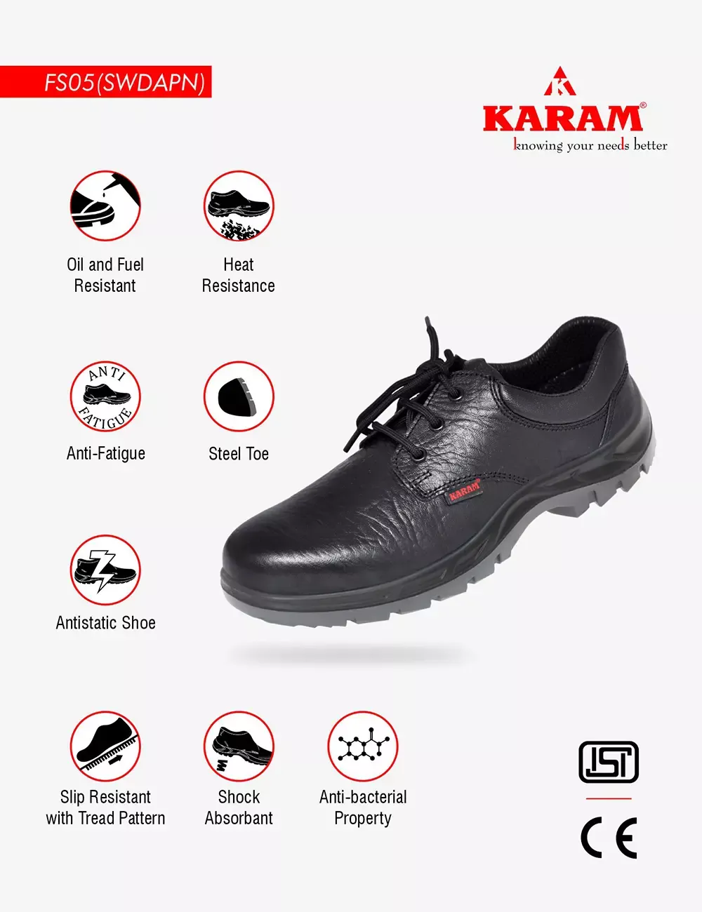 Buff Black Grain Apollo Leather Safety Shoes, FS05BL(SWDAPN)